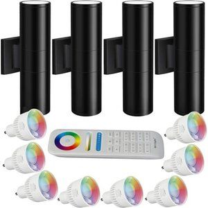 Exterior Double Up Down Wall Lights, Remote Control RGB Color Changing  (4 Pack)
